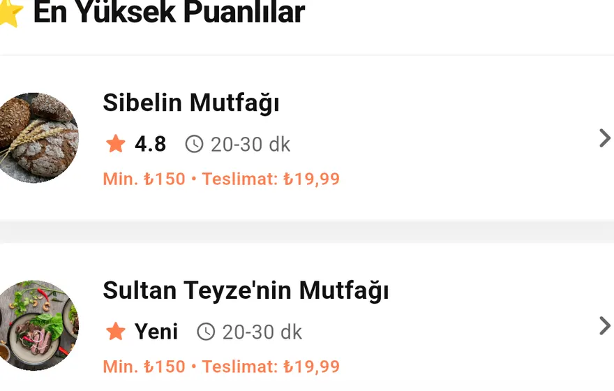 Mutfağım ekranı: konum ve teslimat yarıçapı kilidi